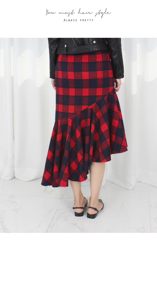 Check frill Kaikan Unisex Long skirt High waisted 