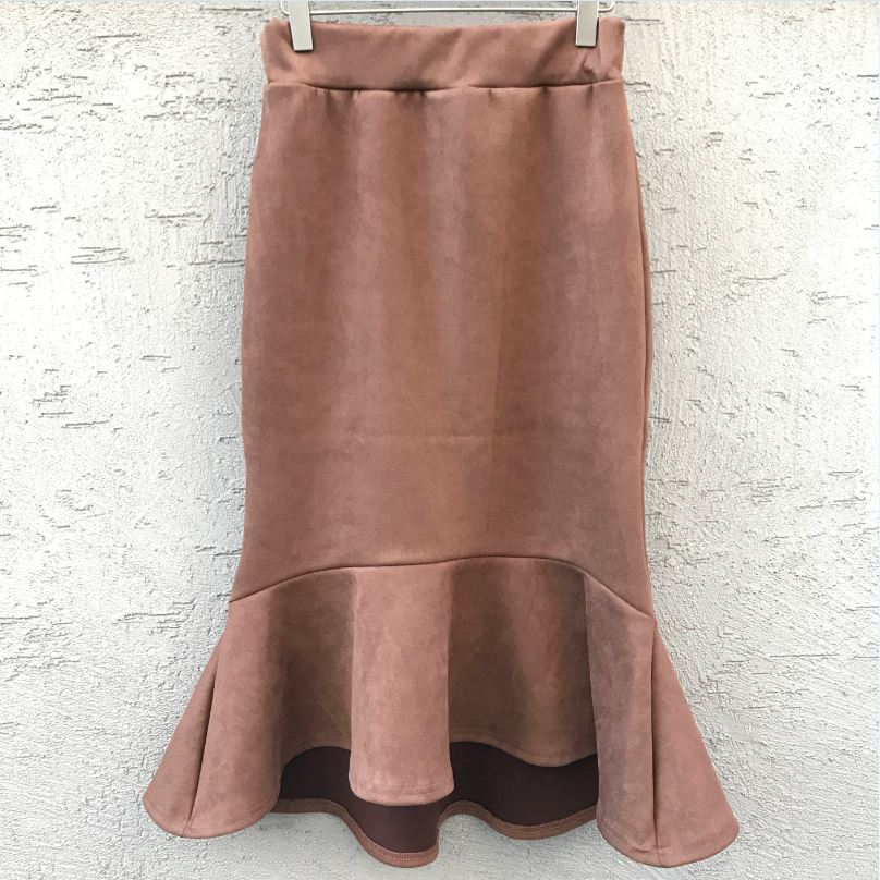 Suede frill Mommy bending long skirt 2color Brown 