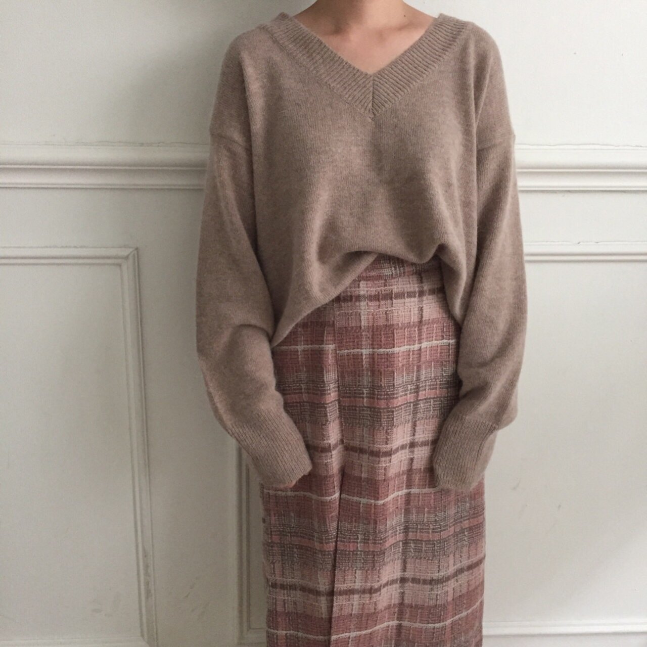 H Line Long Skirt - Pink Gray 2 colors Date Look O