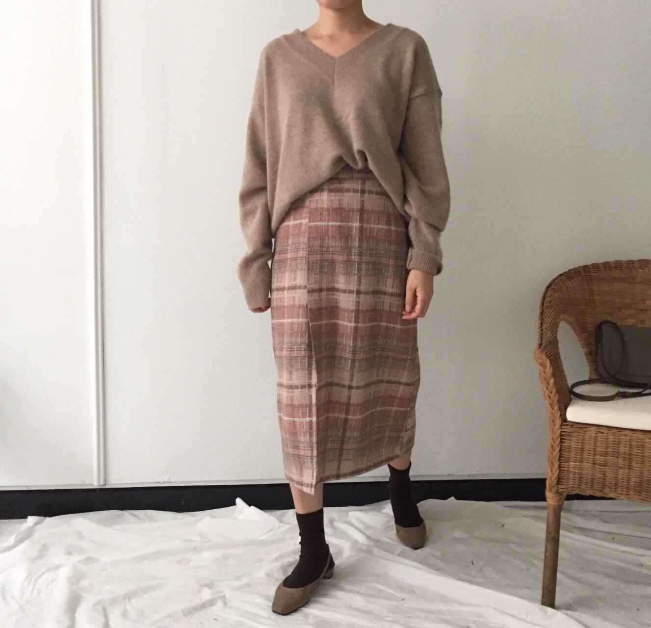 H Line Long Skirt - Pink Gray 2 colors Date Look O