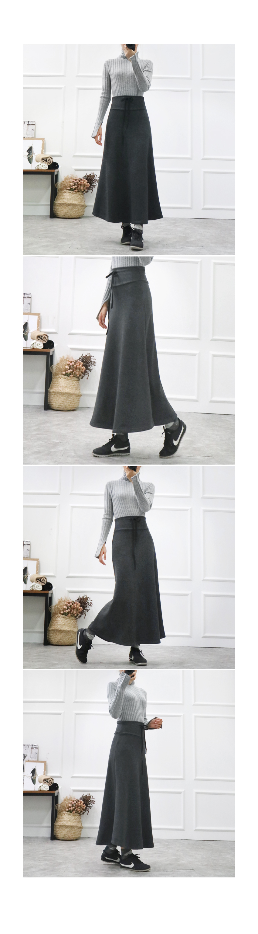Winter flare long skirt Obi-squirt skirt A line co