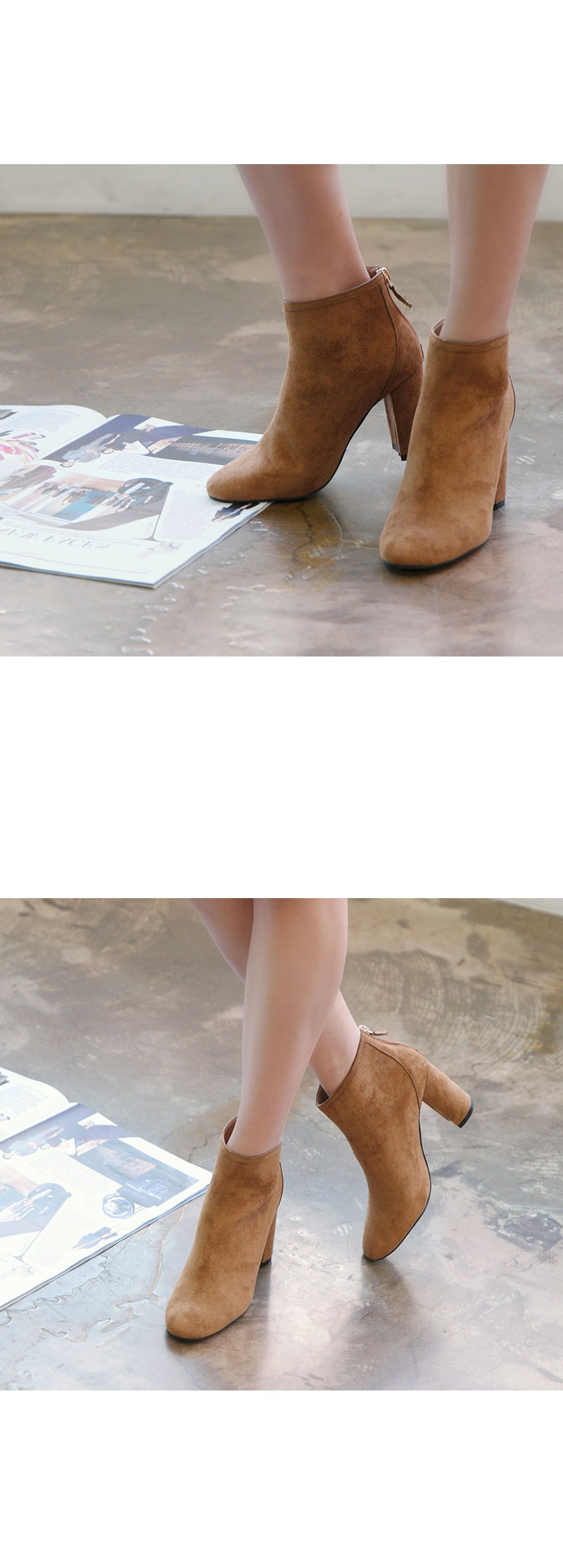 8cm Back Zipper Suede Angle Boots Basic Ankle Wome