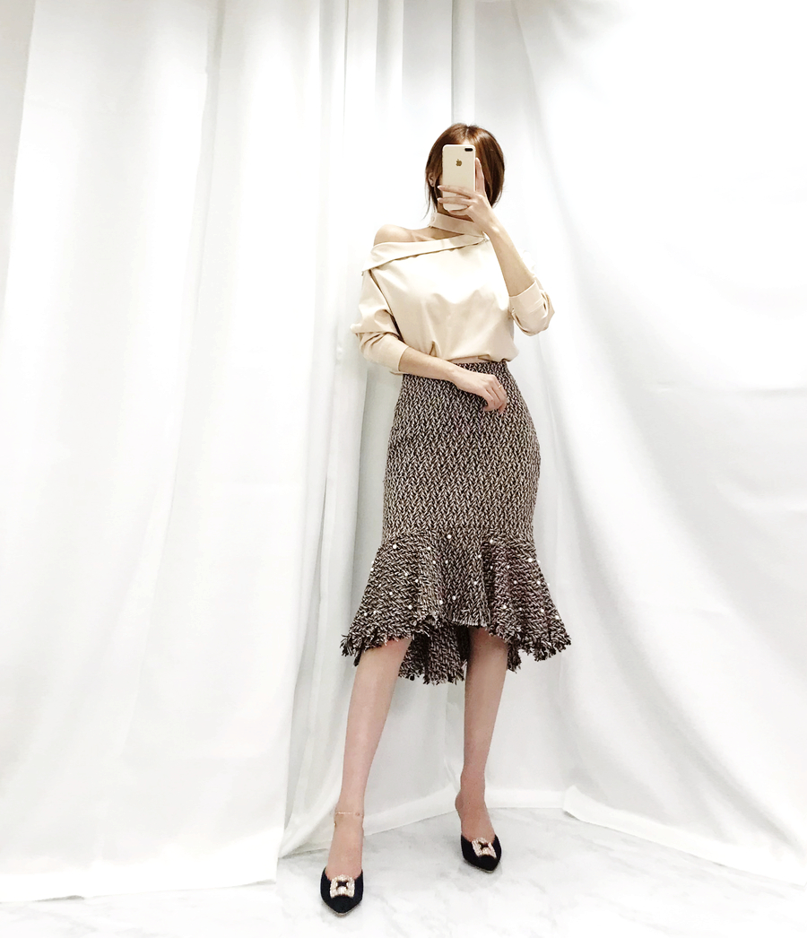 Le Léoul Pearl Tweed Mermaid Long Skirt 2color Wom