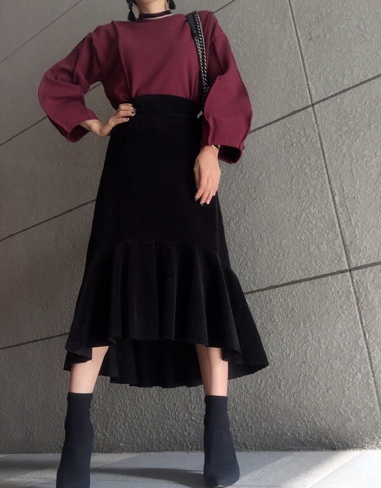 Corduroy Unbonded Flare Long Skirt Winter Mermaid 