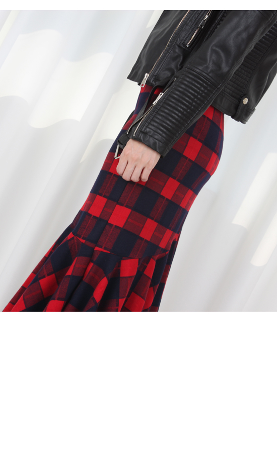 Check frill Kaikan Unisex Long skirt High waisted 