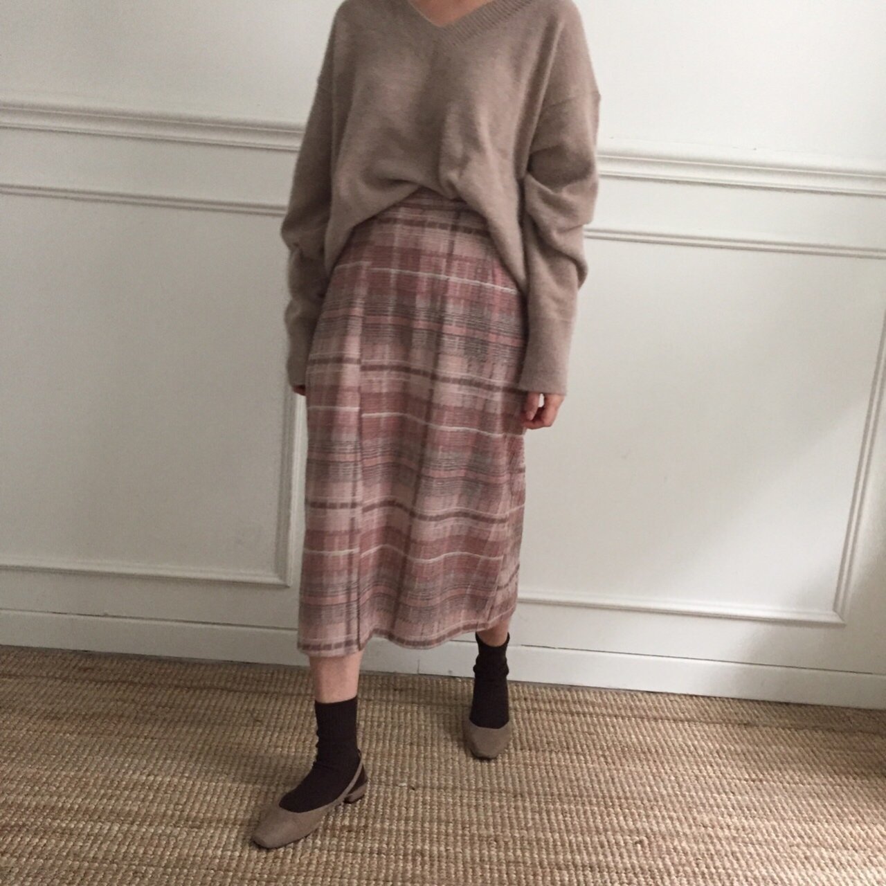 H Line Long Skirt - Pink Gray 2 colors Date Look O