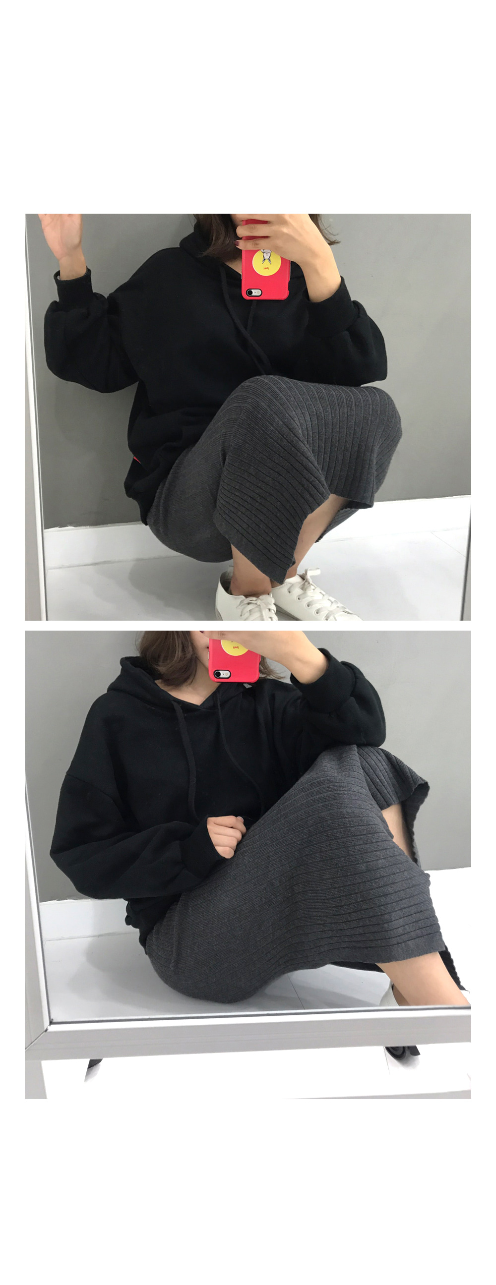 Knit Goose Top Long Skirt Winter Date Brushed Dail