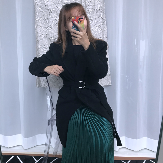 Gloss satin pleated long skirt 6colors Green skirt