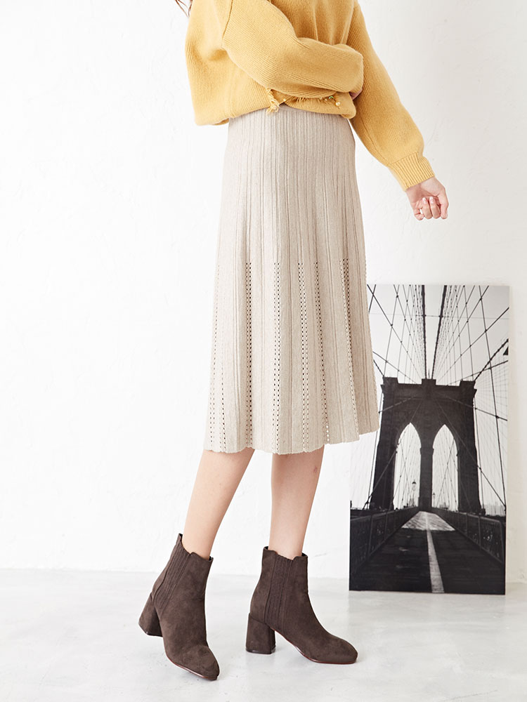 Punching Flare Knit Long Skirt Feminine Date Coord