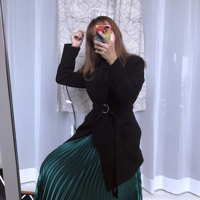 Gloss satin pleated long skirt 6colors Green skirt