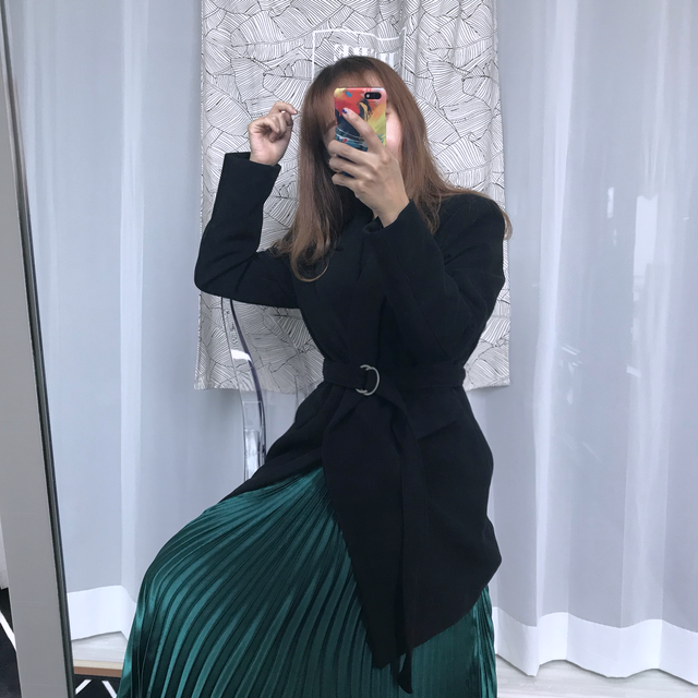 Gloss satin pleated long skirt 6colors Green skirt