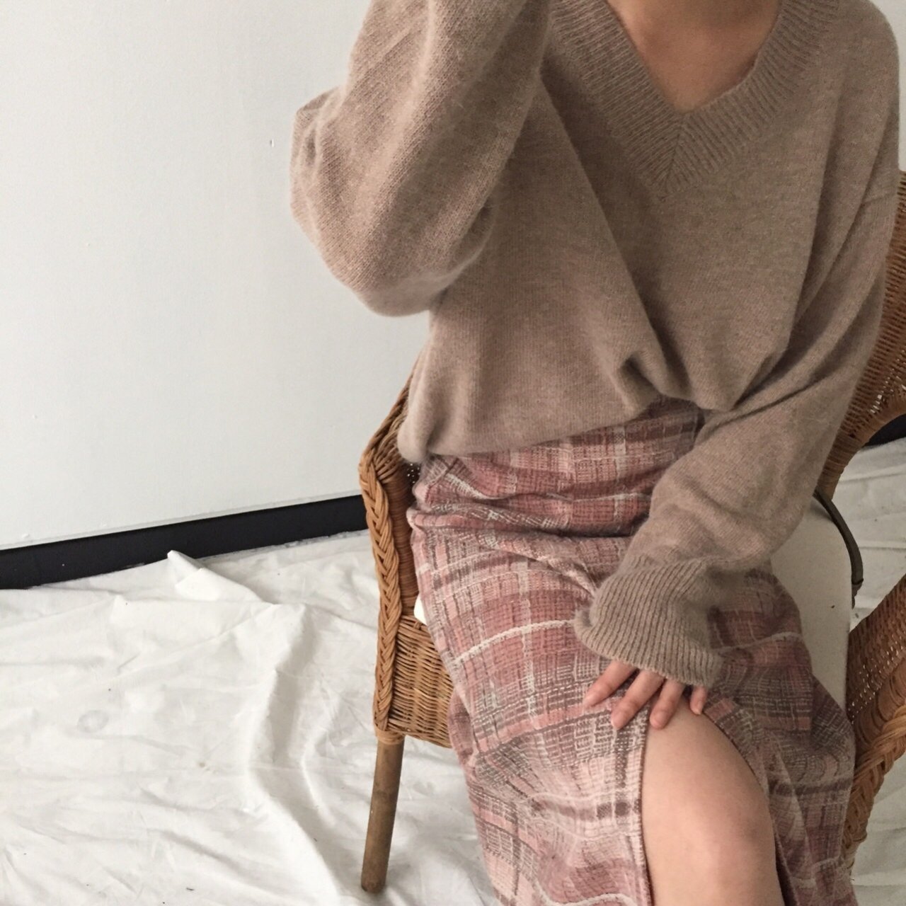 H Line Long Skirt - Pink Gray 2 colors Date Look O