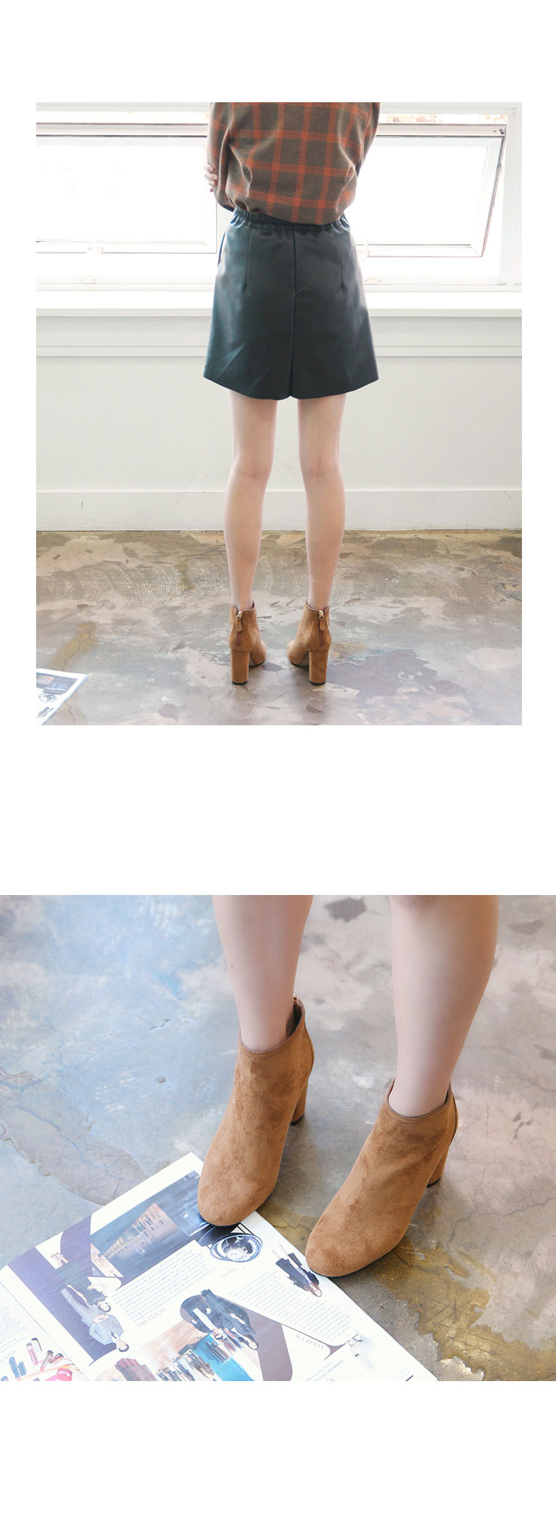 8cm Back Zipper Suede Angle Boots Basic Ankle Wome