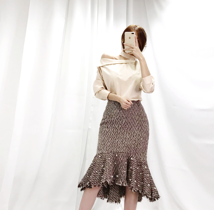 Le Léoul Pearl Tweed Mermaid Long Skirt 2color Wom
