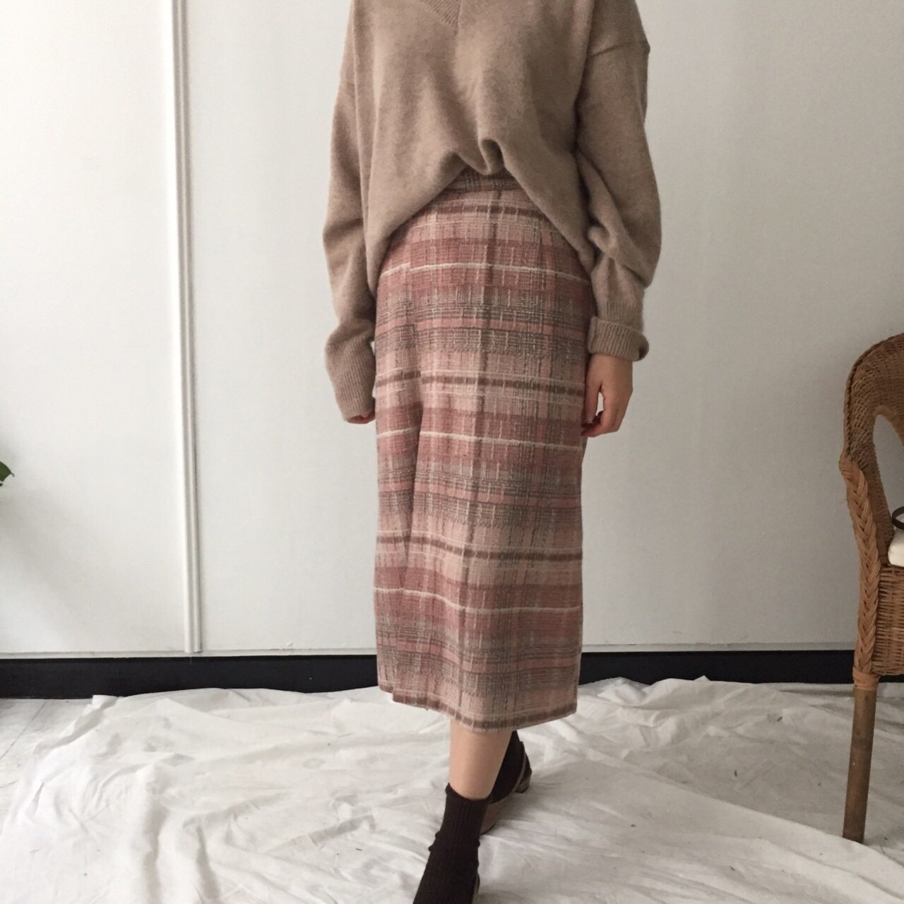 H Line Long Skirt - Pink Gray 2 colors Date Look O