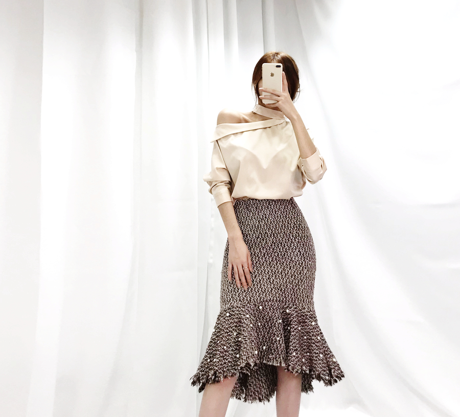 Le Léoul Pearl Tweed Mermaid Long Skirt 2color Wom