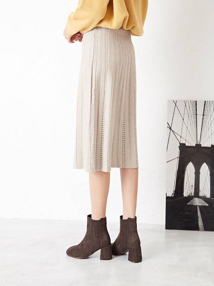 Punching Flare Knit Long Skirt Feminine Date Coord
