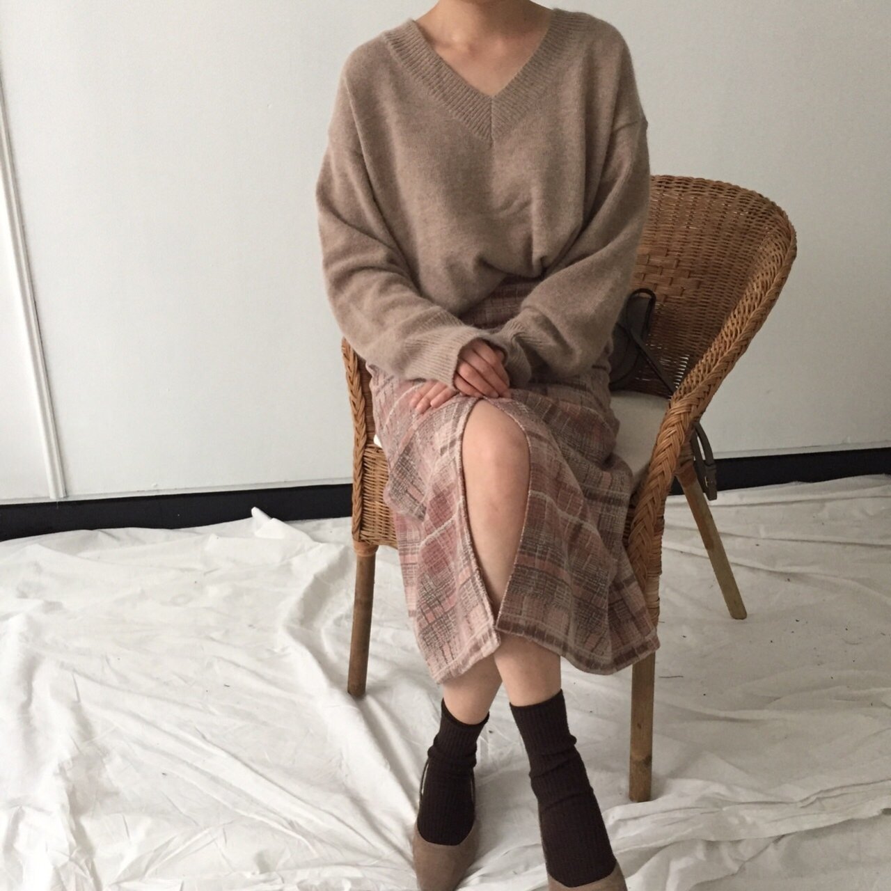 H Line Long Skirt - Pink Gray 2 colors Date Look O