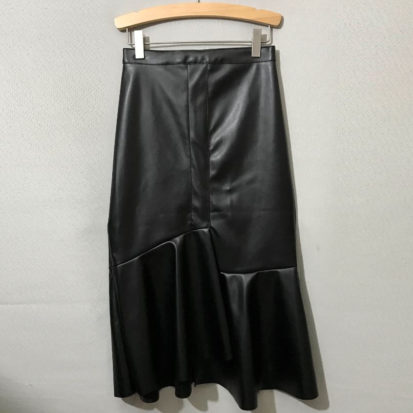 Unalud Leather Mermaid Black Long Skirt Midi Leath