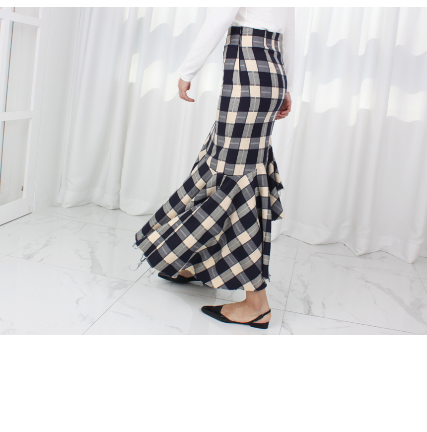 Check frill Kaikan Unisex Long skirt High waisted 