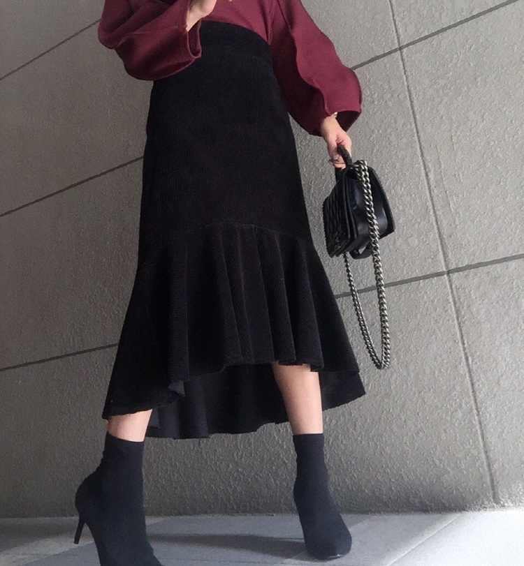 Corduroy Unbonded Flare Long Skirt Winter Mermaid 