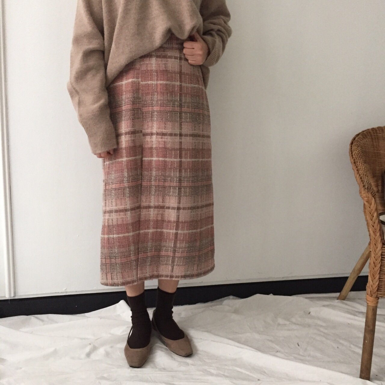 H Line Long Skirt - Pink Gray 2 colors Date Look O