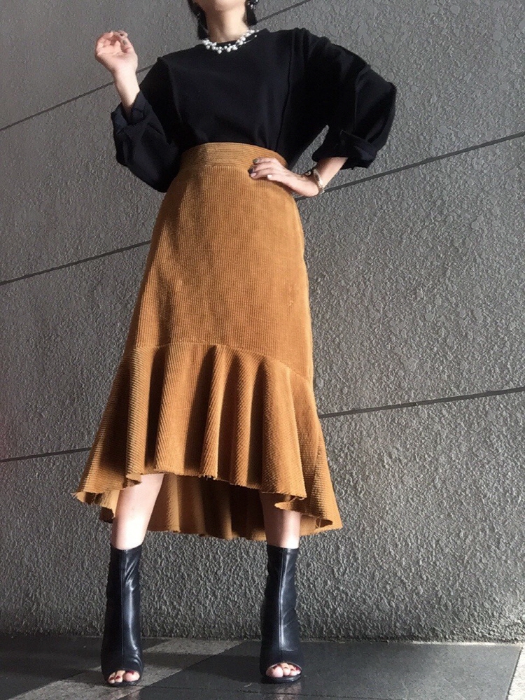 Corduroy Unbonded Flare Long Skirt Winter Mermaid 