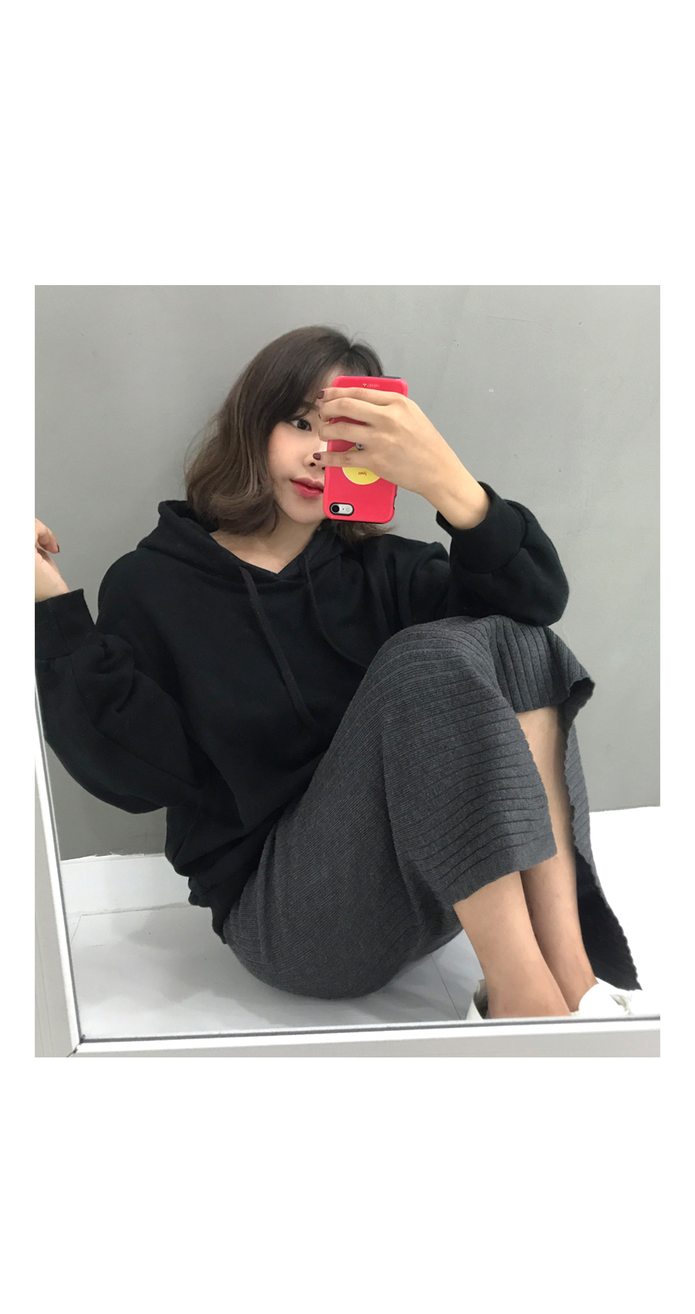 Knit Goose Top Long Skirt Winter Date Brushed Dail