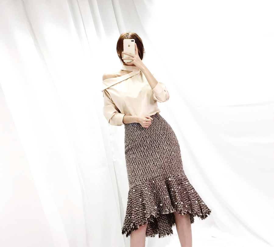 Le Léoul Pearl Tweed Mermaid Long Skirt 2color Wom