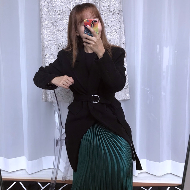 Gloss satin pleated long skirt 6colors Green skirt