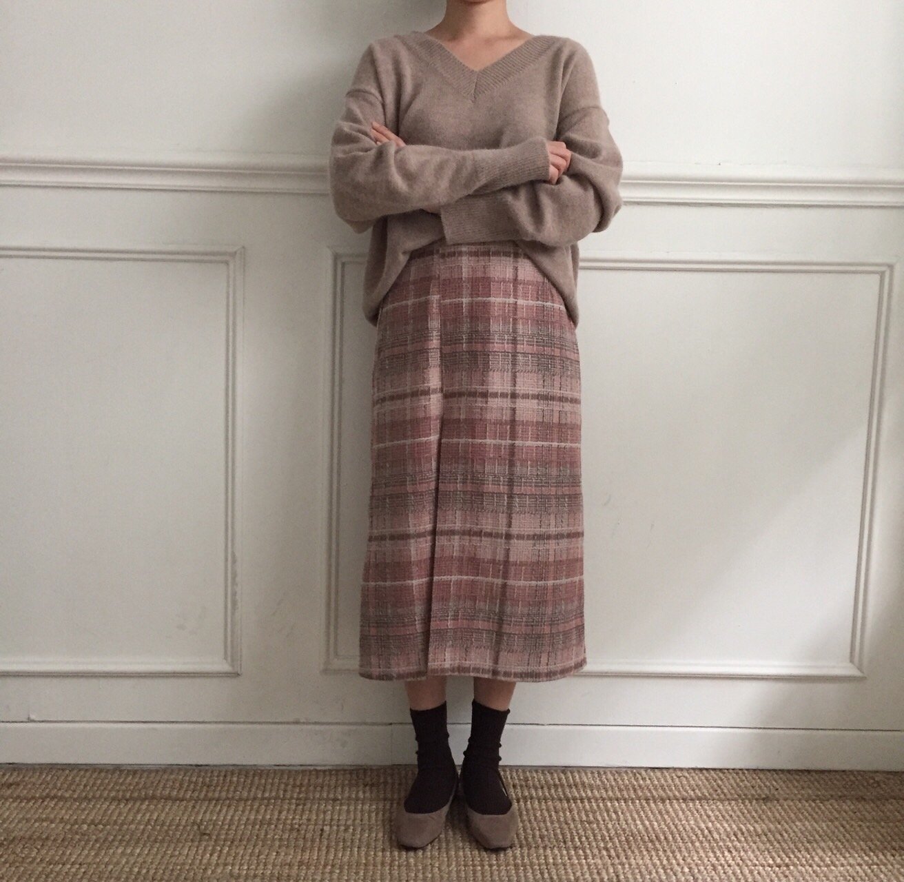 H Line Long Skirt - Pink Gray 2 colors Date Look O