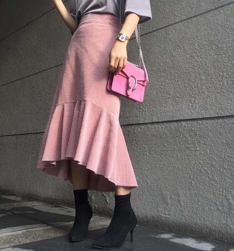 Corduroy Unbonded Flare Long Skirt Winter Mermaid 