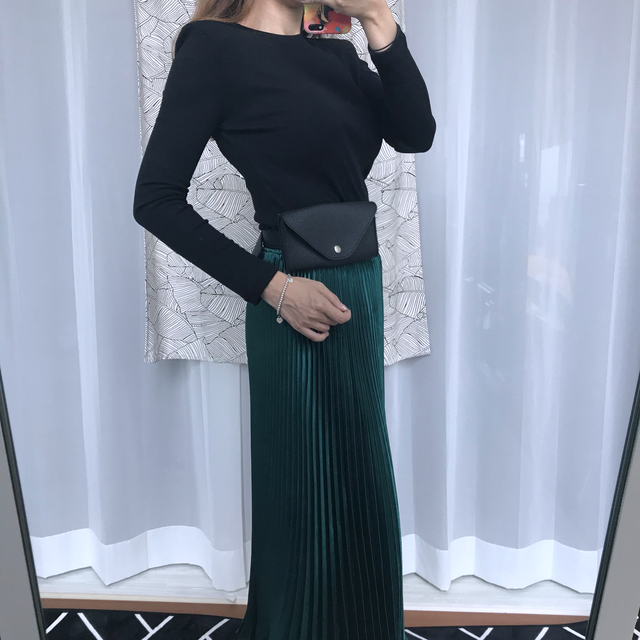 Gloss satin pleated long skirt 6colors Green skirt