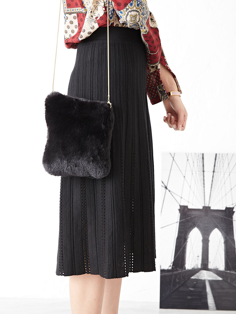 Punching Flare Knit Long Skirt Feminine Date Coord