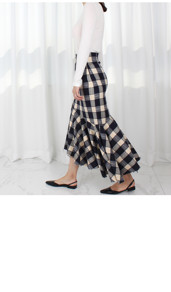 Check frill Kaikan Unisex Long skirt High waisted 