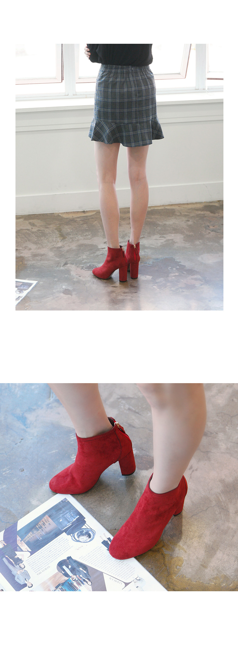 8cm Back Zipper Suede Angle Boots Basic Ankle Wome