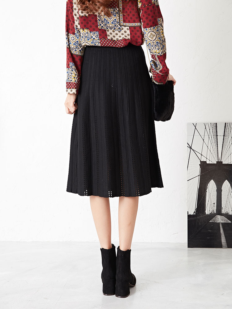 Punching Flare Knit Long Skirt Feminine Date Coord