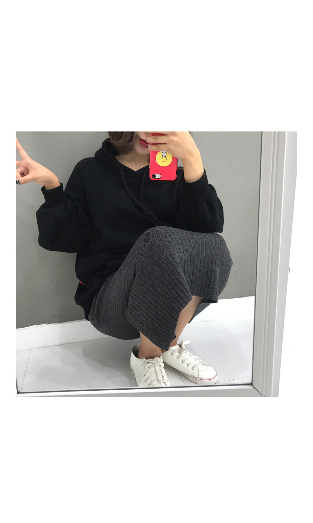 Knit Goose Top Long Skirt Winter Date Brushed Dail