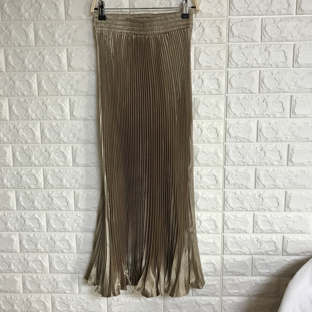 Gloss satin pleated long skirt 6colors Green skirt