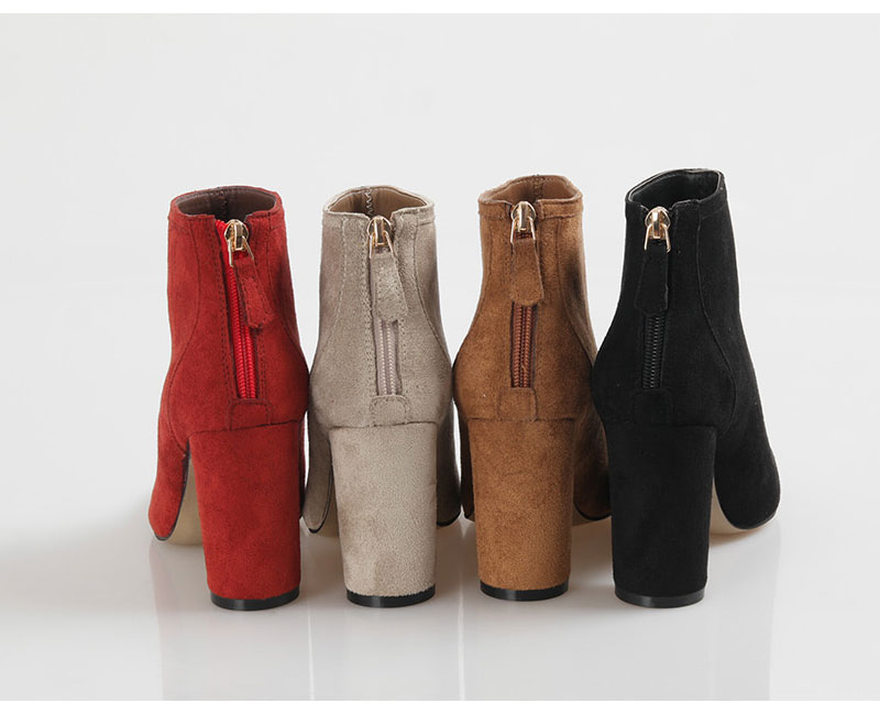 8cm Back Zipper Suede Angle Boots Basic Ankle Wome
