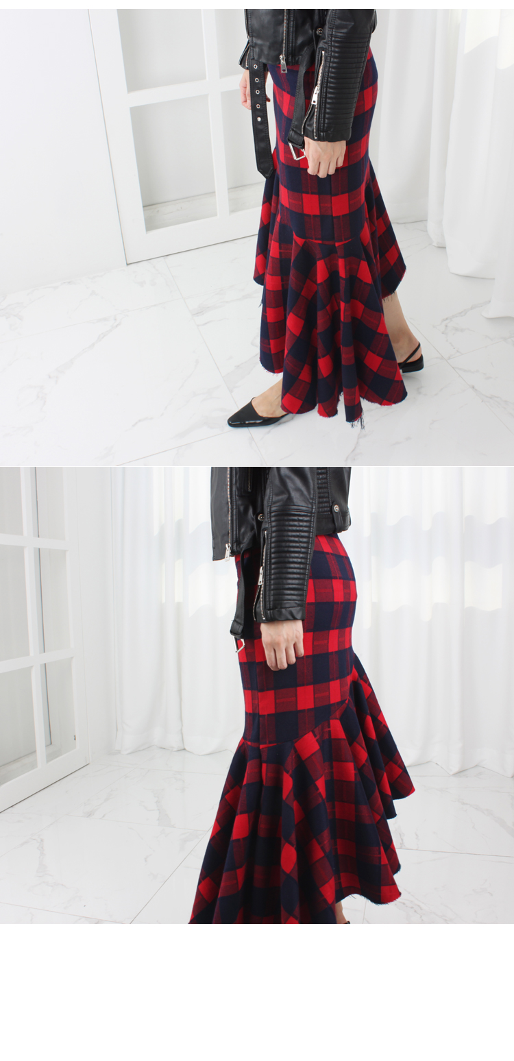 Check frill Kaikan Unisex Long skirt High waisted 