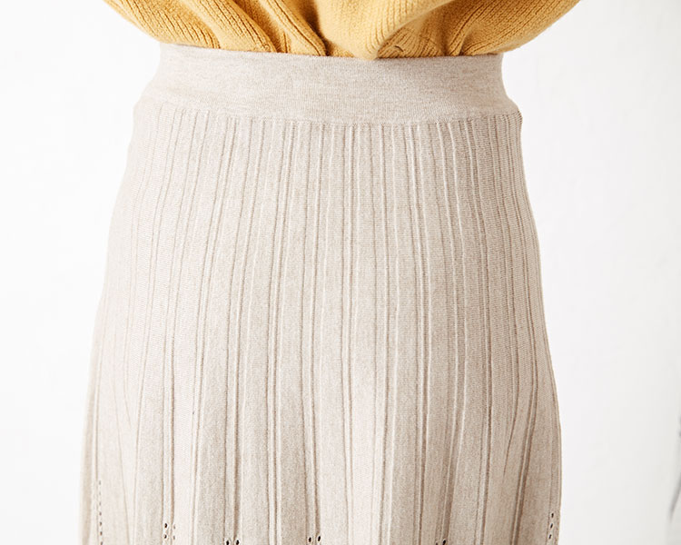 Punching Flare Knit Long Skirt Feminine Date Coord