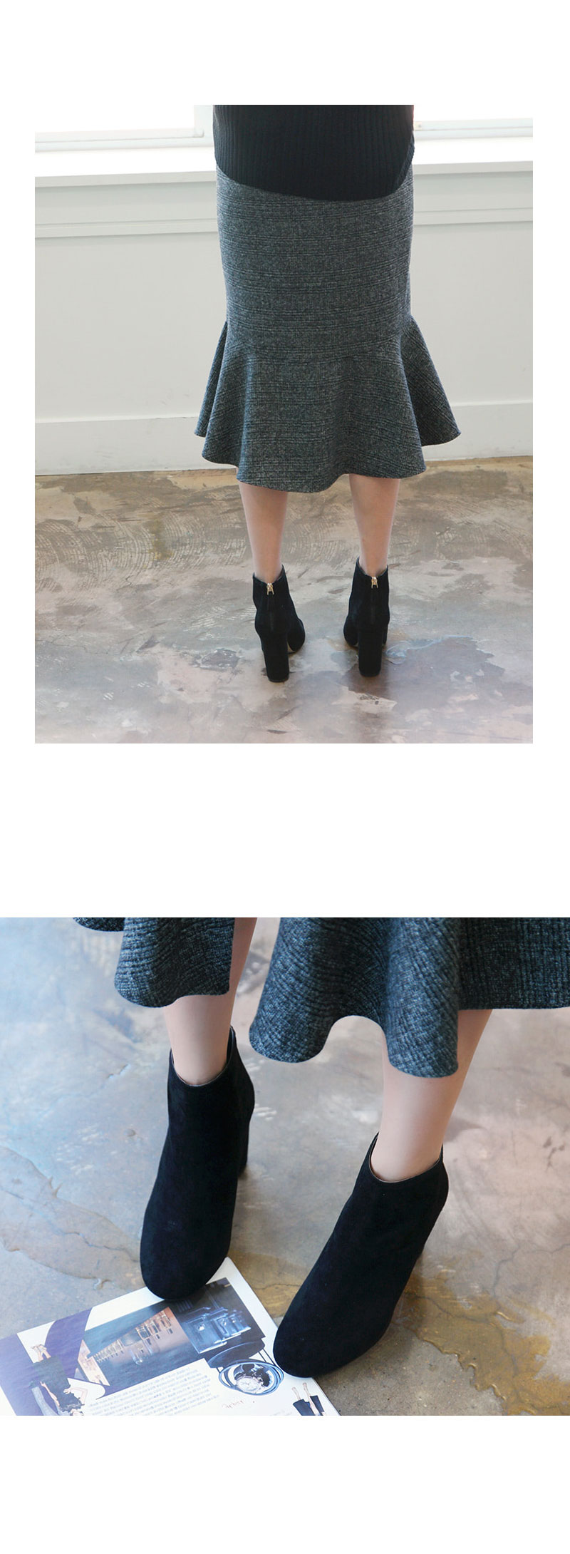 8cm Back Zipper Suede Angle Boots Basic Ankle Wome