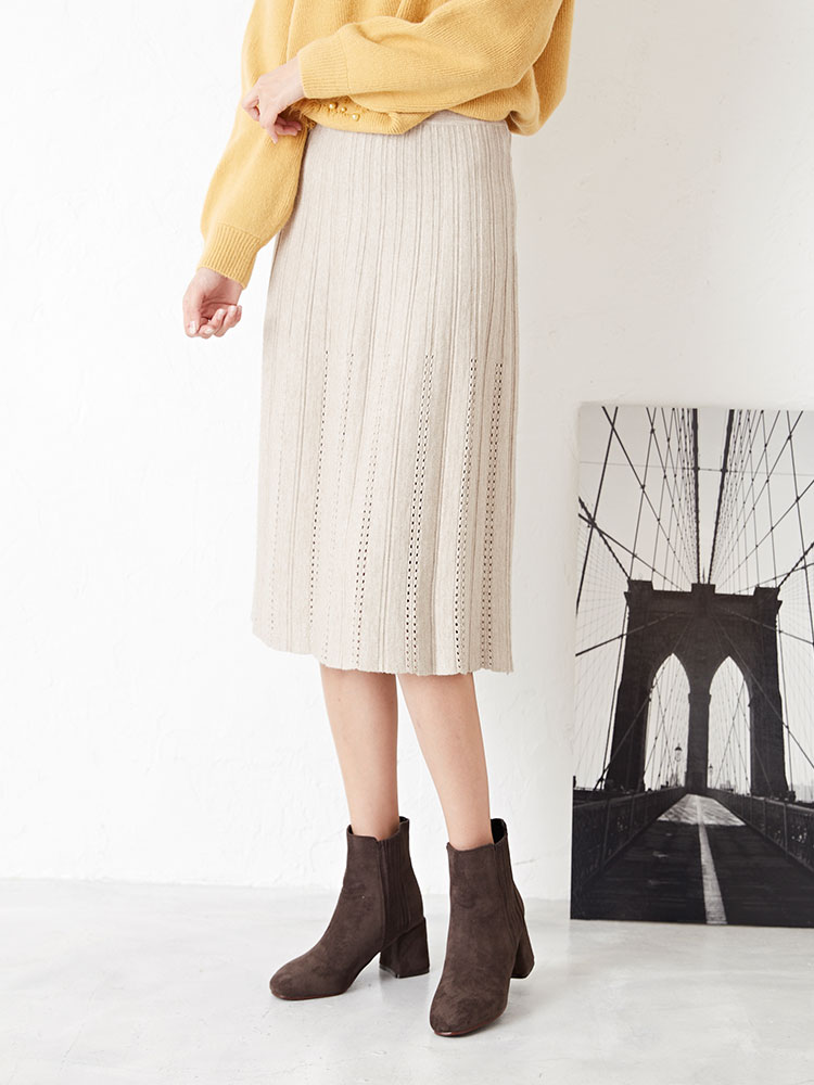 Punching Flare Knit Long Skirt Feminine Date Coord