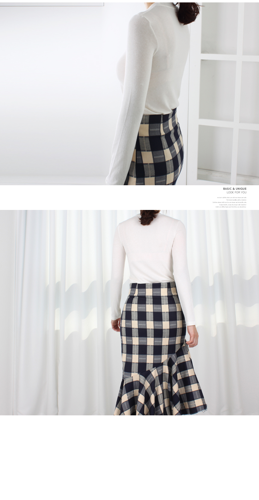 Check frill Kaikan Unisex Long skirt High waisted 