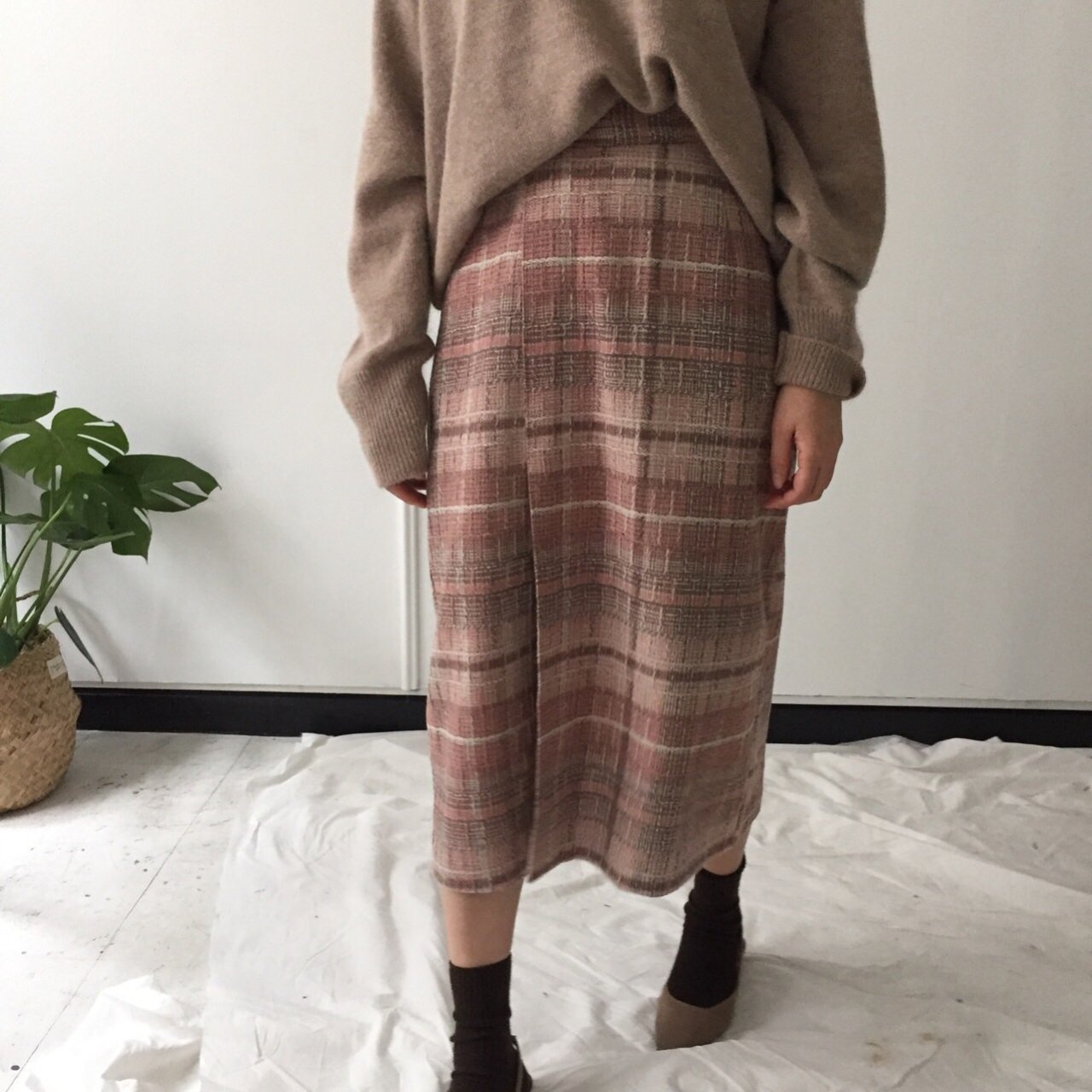 H Line Long Skirt - Pink Gray 2 colors Date Look O