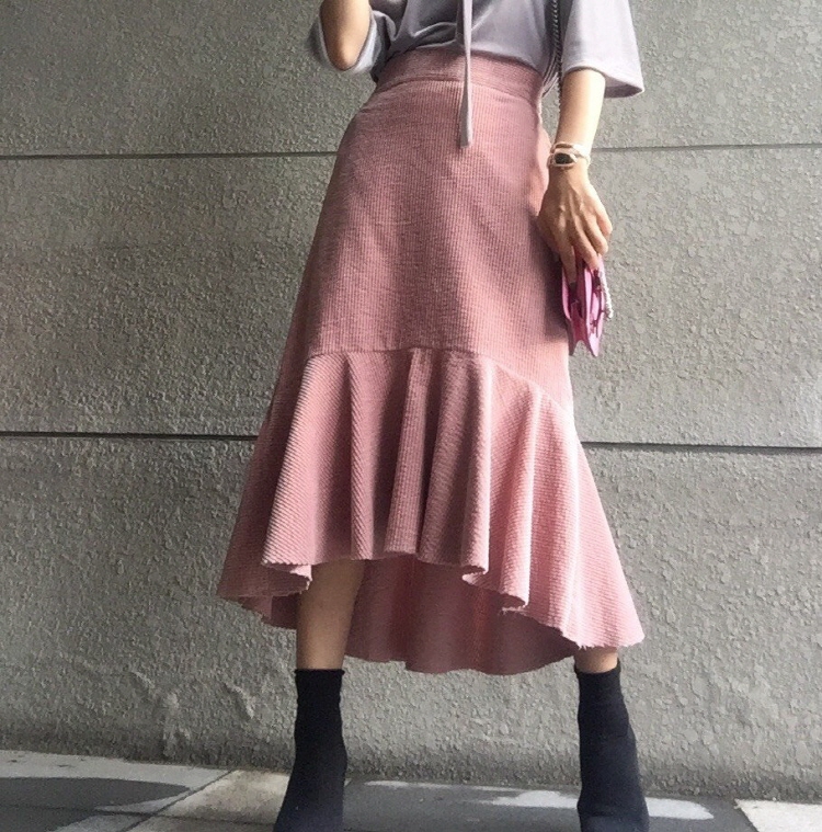 Corduroy Unbonded Flare Long Skirt Winter Mermaid 