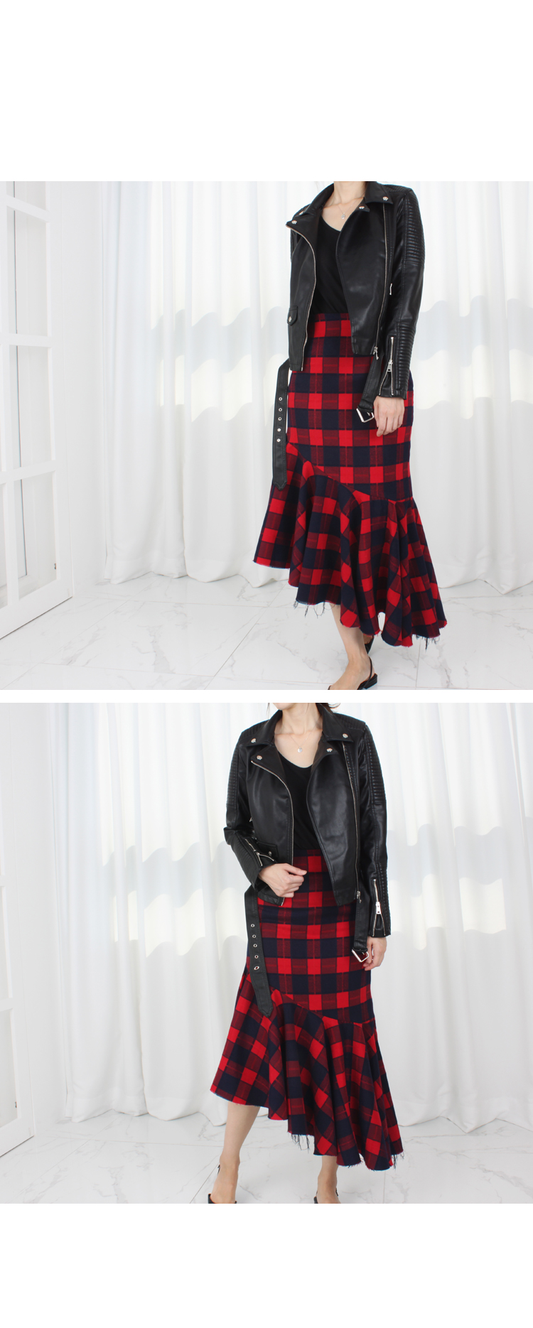 Check frill Kaikan Unisex Long skirt High waisted 