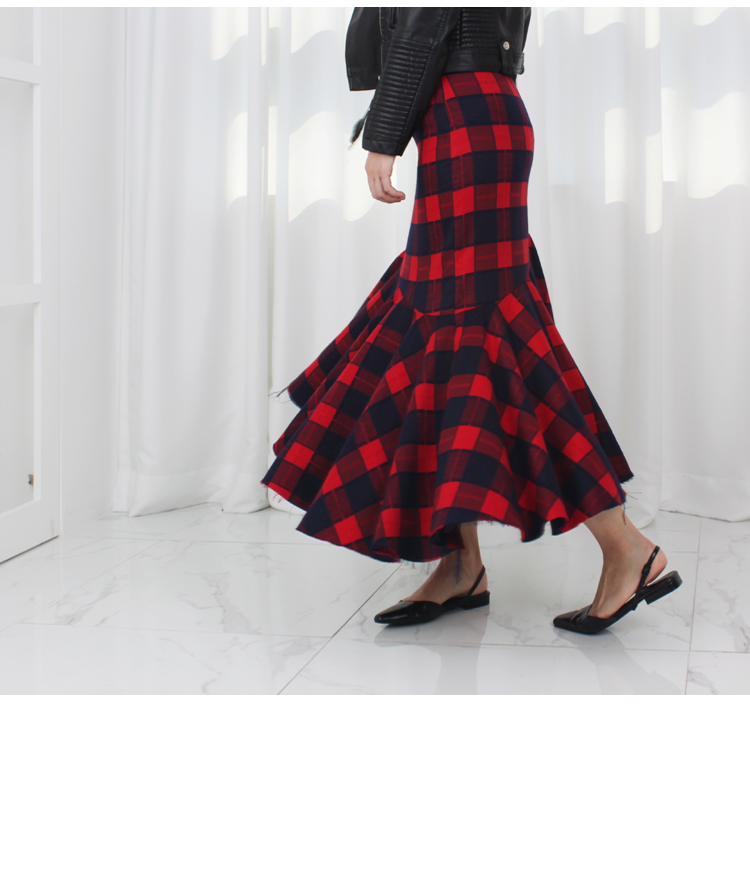 Check frill Kaikan Unisex Long skirt High waisted 