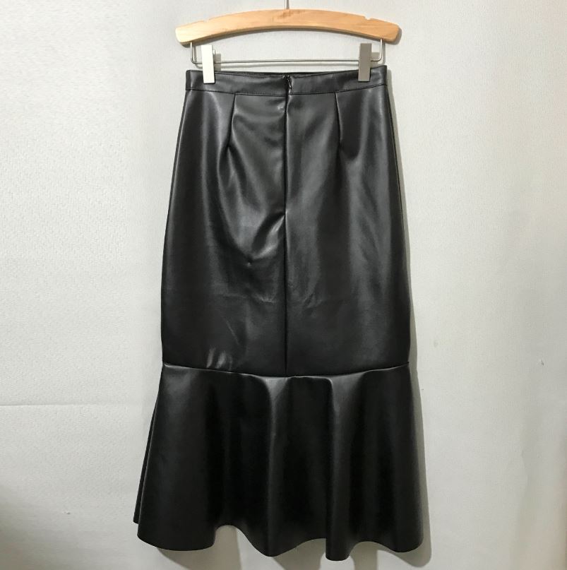 Unalud Leather Mermaid Black Long Skirt Midi Leath
